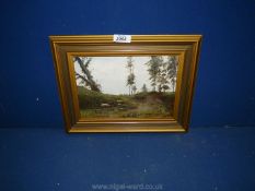 A framed Oil on board of a copse landscape, indistinctly signed lower right, 13 1/2" x 10 1/4".