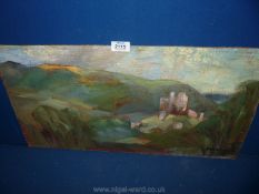 Olive Gertrude Pye Smith: Oil on board landscape with a castle.