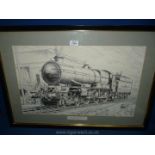 A framed Print of locomotive GWR 4-6-0 King George V, no. 6000, an impression by Normal Giles F.S.I.