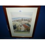 A framed and mounted Watercolour depicting a barn in a rural landscape, initialled D.W.
