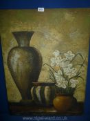 An Oil on canvas of three vases and flowers