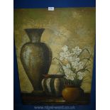 An Oil on canvas of three vases and flowers