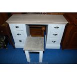 An as new modern white painted finish kneehole dressing table with limed Oak top supported on