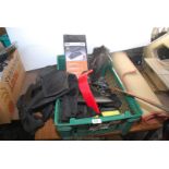 A quantity of body harnesses, a caravan/vehicle levelling ramp set and a quick-release,
