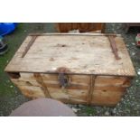 A large Wooden storage box with hinged top 50" x 27" x 28".