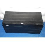 A black painted Pine storage box. 30'' long x 13'' wide x 14'' deep.