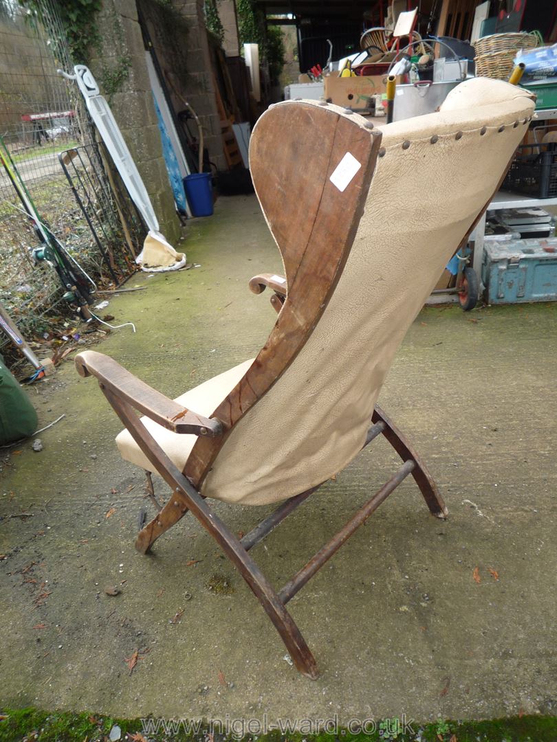 A winged back wooden folding chair with leatherette covered seat. - Image 3 of 3
