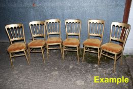 Six matt gold finished stacking banqueting chairs with six Velcro attaching beige/gold Dralon