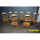 Eight matt gold finished stacking banqueting chairs with eight Velcro attaching beige/gold Dralon