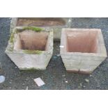 A pair of Brick effect concrete planters 16" square (one with crack).
