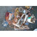An extension lead, inspection light, metal ware, slings, etc.