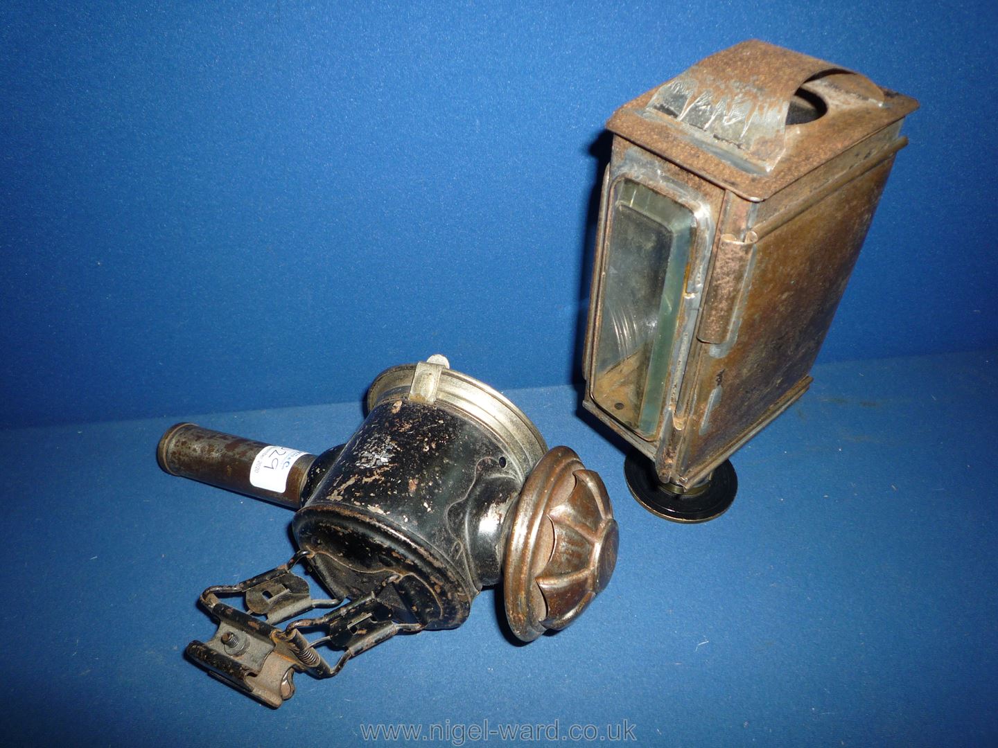 A Victorian carriage Lamp and a Candle Lamp, one with glass cracked, 9'' approx. - Image 3 of 5