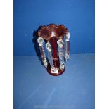 A ruby glass Lustre with clear glass lustres (one not original)