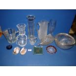 A box of mixed glass including a Waterford vase with small chip.