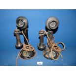 Two retro candlestick telephones with no dial numbers, both a/f, 12 1/2" tall.