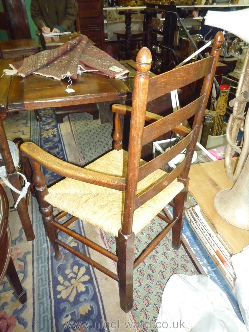 A good Oak ladder back open armed Elbow Chair having turned legs, - Image 2 of 2