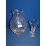 A large Caithness fluted glass vase with shades of pink 11 1/2'' tall plus a Thomas Webb crystal