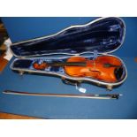 A Violin labelled Ton Klar, 23" total length, with bow, in a rigid case.