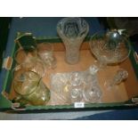 A quantity of glass including a Stuart vase, jugs, candlestick, part dressing table set,