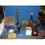 A quantity of Photographic equipment including Plate Camera a/f plus another "The Gambler Bolton