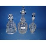 Three decanters: Webb Corbett (mallet shape),