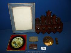 A small quantity of miscellanea including unusual Arts and Crafts style pipe rack,