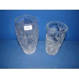 Two large glass Vases; 10" tall and 8 3/4" tall.