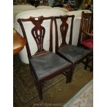 A pair of Mahogany framed Georgian design side Chairs having fretworked and Chinoiserie type braces
