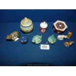 Three Wade figures, a Cloisonne apple shaped pot, Crown Derby trinket pot and some Chinese items.