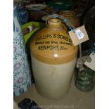 A stoneware Flagon marked '2960, Phillips & Sons, Brewer and Wine Merchants, Newport, 17" tall.