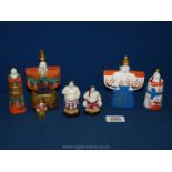 A box of miniature Japanese figures in china and wood,