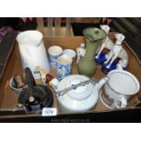A quantity of china including Mason's pot, blue and white jugs, Delft bud vase,