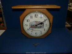 A rectangular Oak cased top-mounting, double-faced Station platform style Clock,