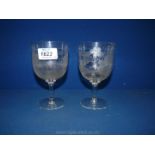 Two Edwardian etched glass goblets, one dated January 24th 1905.