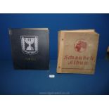 An old stamp album and contents including mostly German stamps and an album of Israeli stamps.