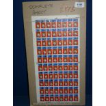 UK postage stamps: 1966 complete Christmas 3d sheet dry print gold.