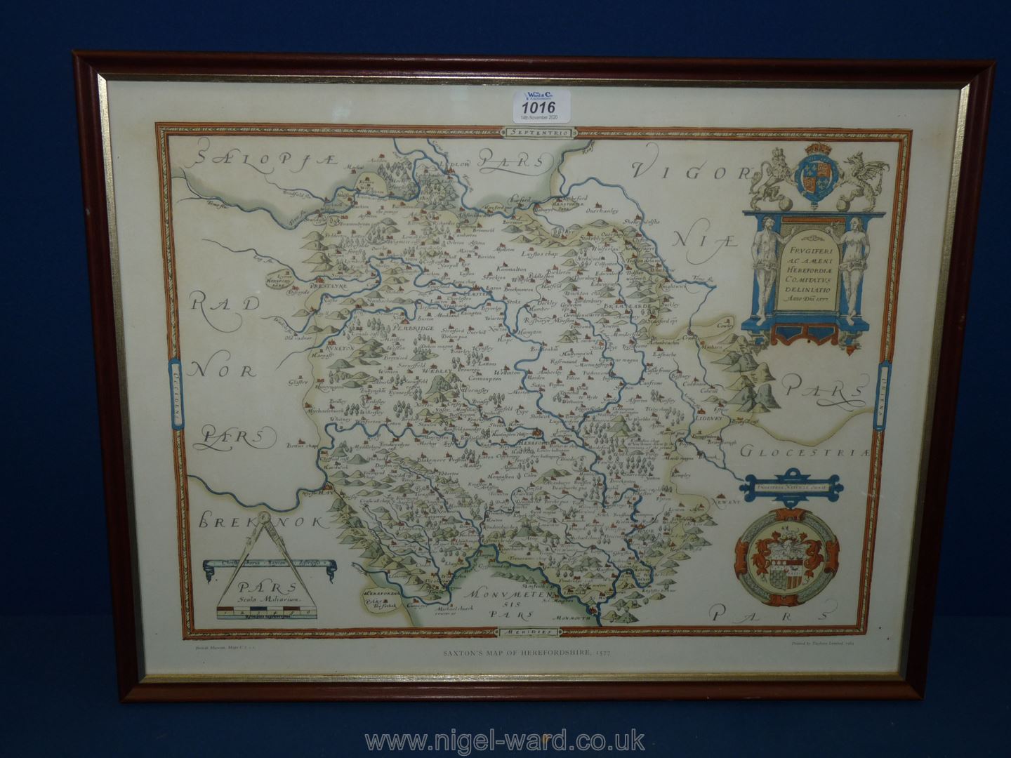 A 'Saxon's map of Herefordshire 1577' printed in 1964,