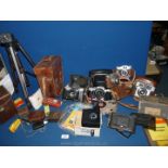 A large quantity of classic Cameras and equipment including a Certo Super Sport folding bellows