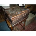 A darkwood miniature linen box style Chest with sliding internal tray,