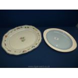 A large hand painted meat plate together with a Wedgwood meat plate.