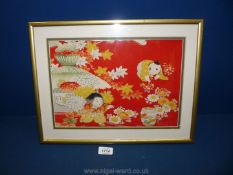 An oriental silk picture of children playing, 13'' x 17''.