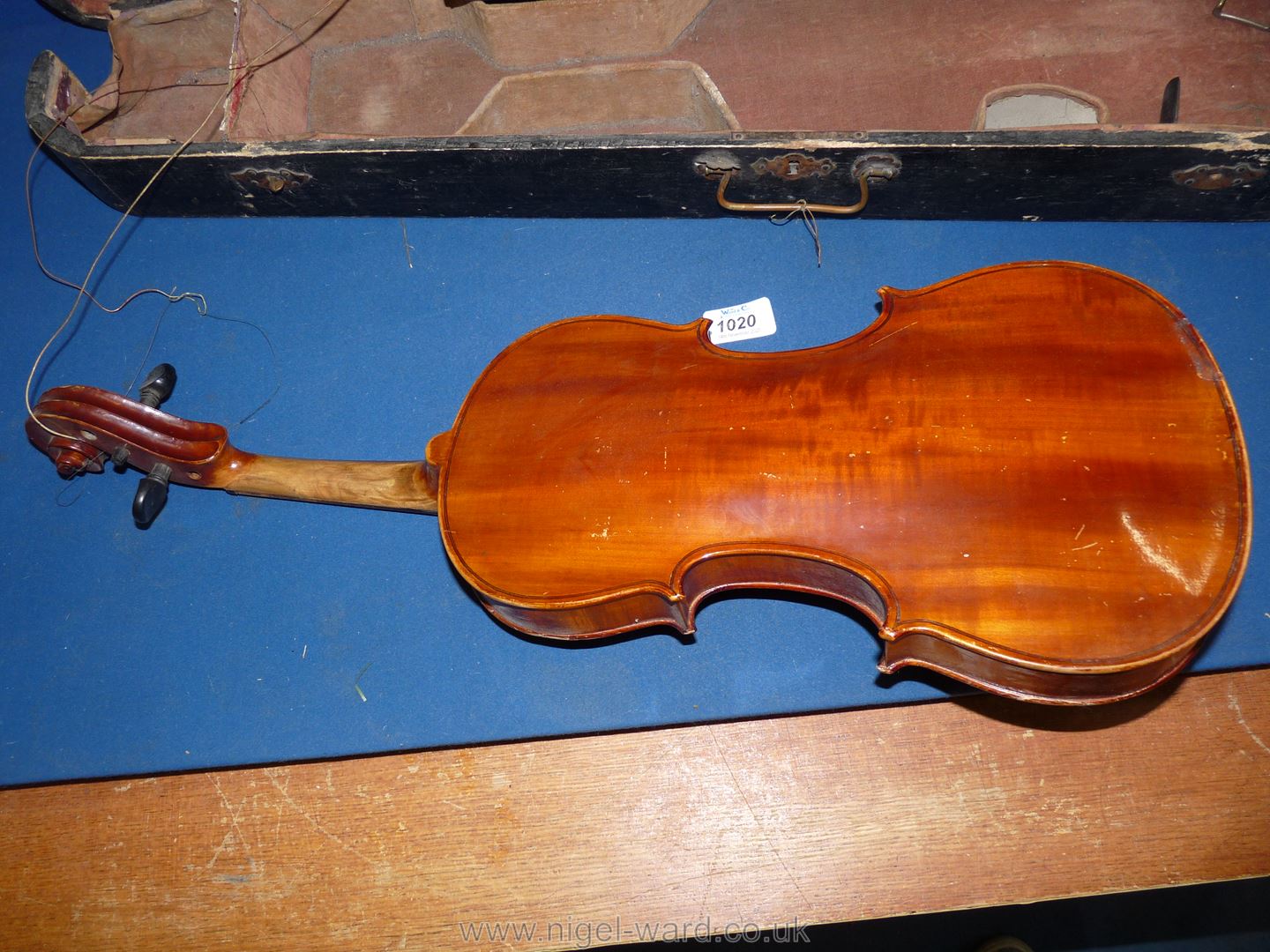 A Nippon made Violin, body 14" long, total length 23", (violin and case both a/f). - Image 7 of 7