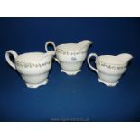 Three Grindley graduated jugs in Marlborough pattern (one with hairline crack)