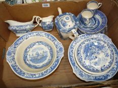 A quantity of blue and white china including two tureens, one lacking lid by Beaforth,