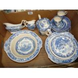 A quantity of blue and white china including two tureens, one lacking lid by Beaforth,