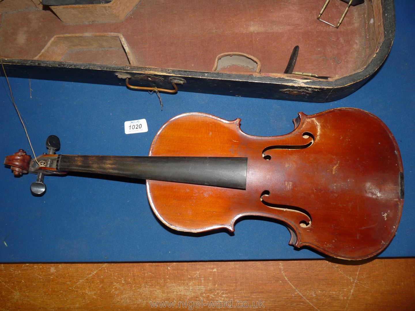 A Nippon made Violin, body 14" long, total length 23", (violin and case both a/f). - Image 2 of 7