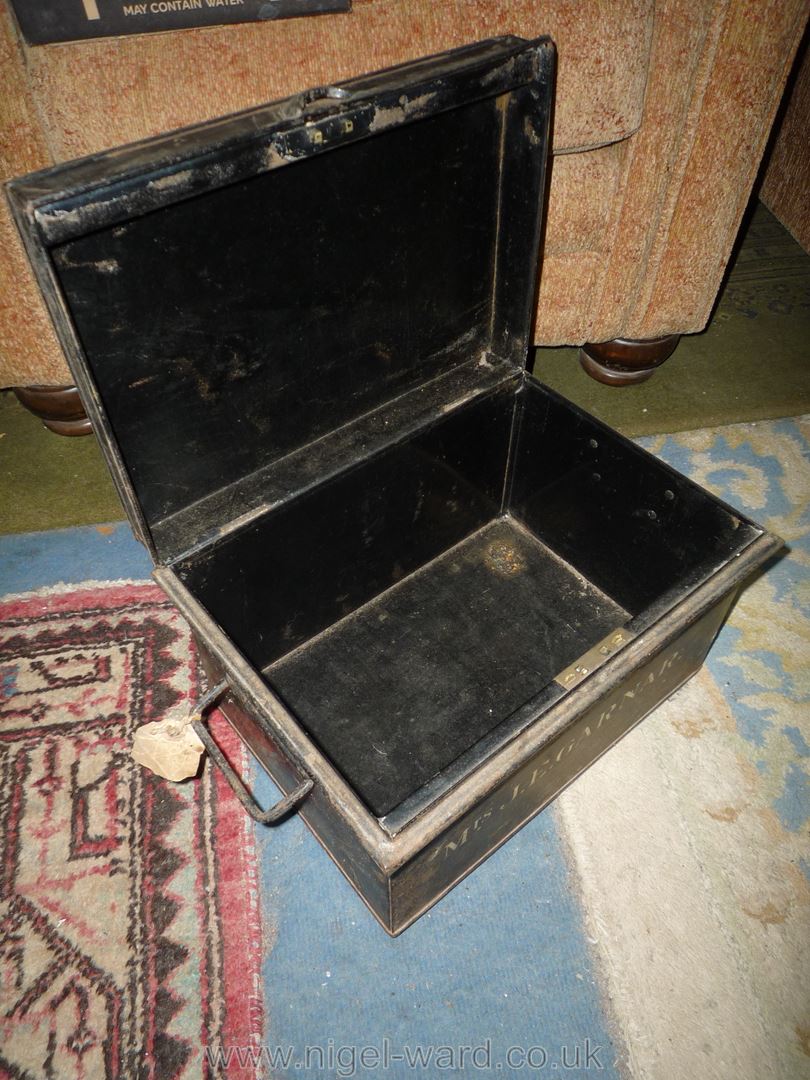 An old black painted steel Deeds Box having swing handles and stencilled to the front with the name - Image 4 of 7