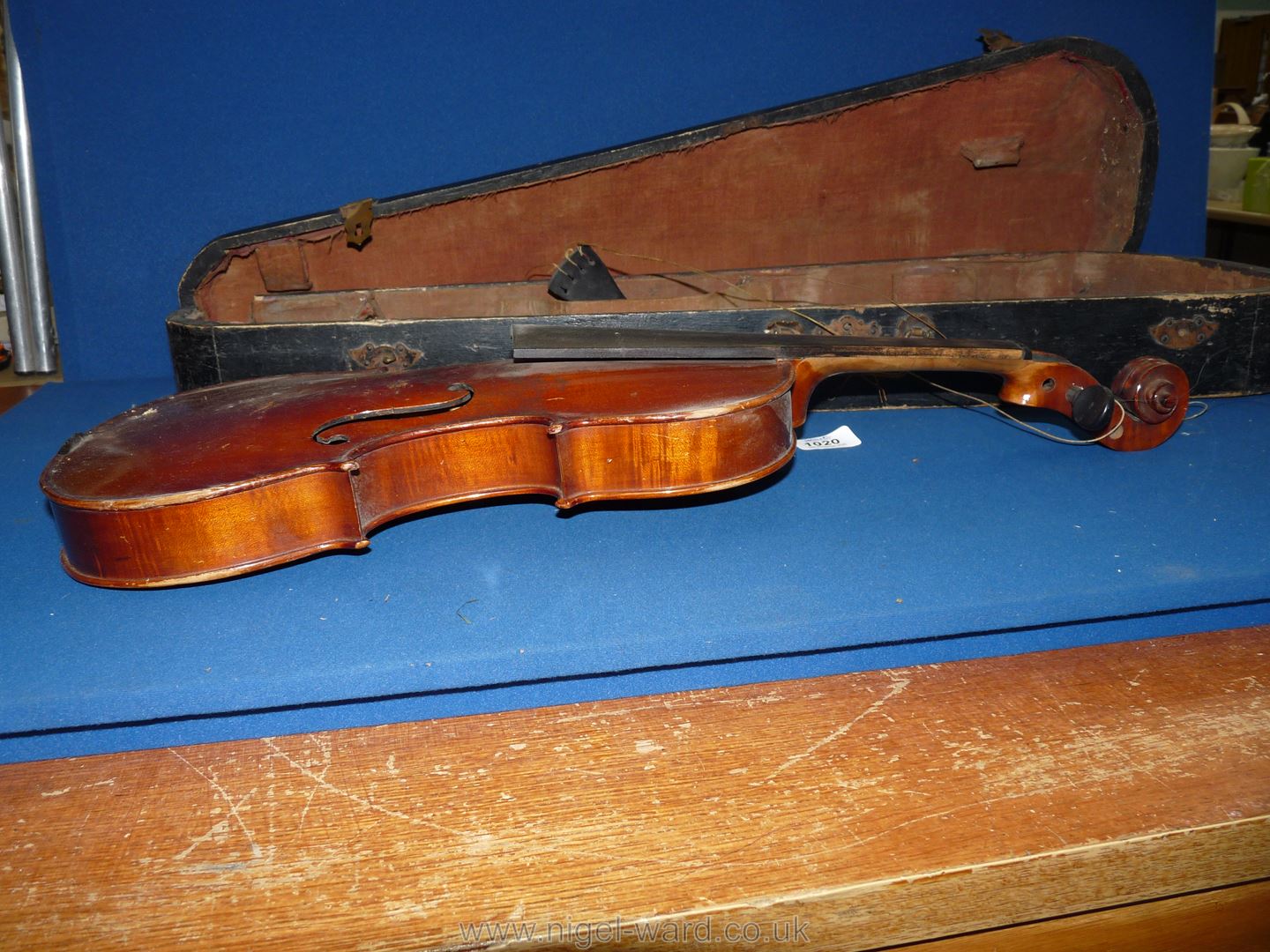 A Nippon made Violin, body 14" long, total length 23", (violin and case both a/f). - Image 6 of 7