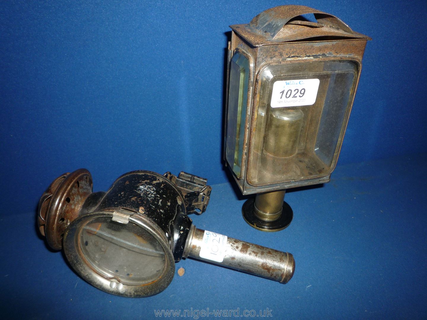 A Victorian carriage Lamp and a Candle Lamp, one with glass cracked, 9'' approx. - Image 2 of 5