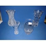 Four Assorted Flower Vases including Crystal and Cut Glass.